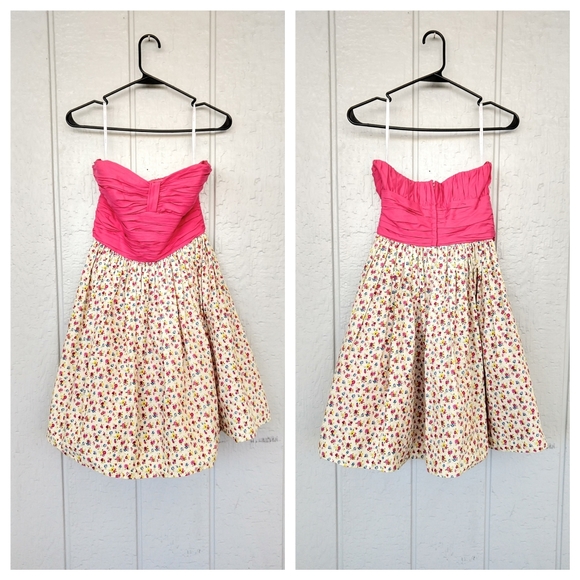 Betsey Johnson VTG Pink Floral Dress w Tulle Skirt - Picture 6 of 8